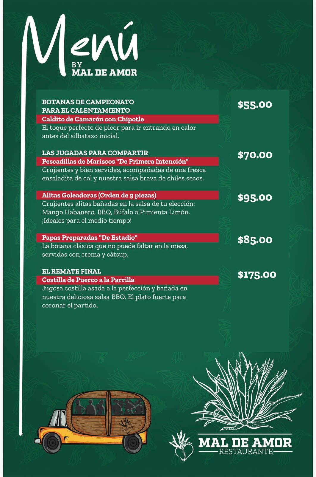 Menú de la afición — Mal de Amor